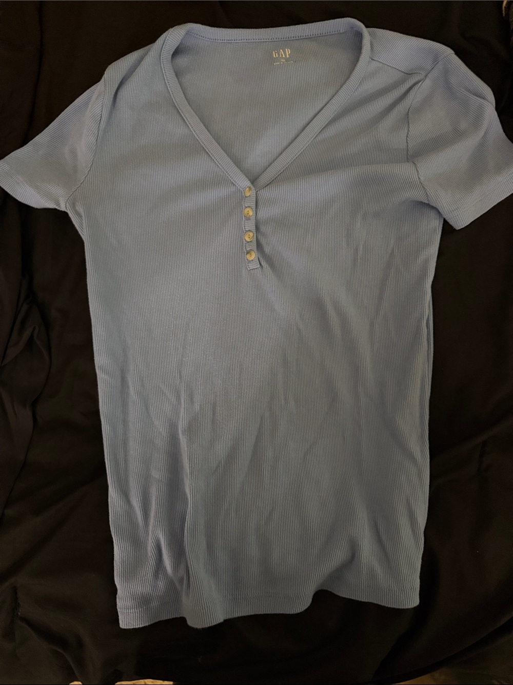 GAP Pale Blue Short-Sleeve Ribbed Henley